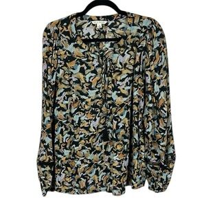 Zac & Rachel Graphic Black Yellow Gold and Blue Long Sleeve Blouse Size Medium